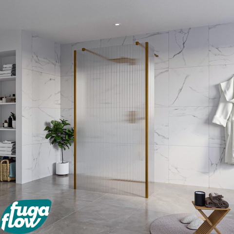 FugaFlow Eccelente Vetro Douche à l'italienne - 110x200cm - verre clair nervuré - anticalcaire - verre de sécurité 8mm - 2 parois latérales 40cm - avec bras muraux et profilés d'angle - Cuivre brossé SW1125980