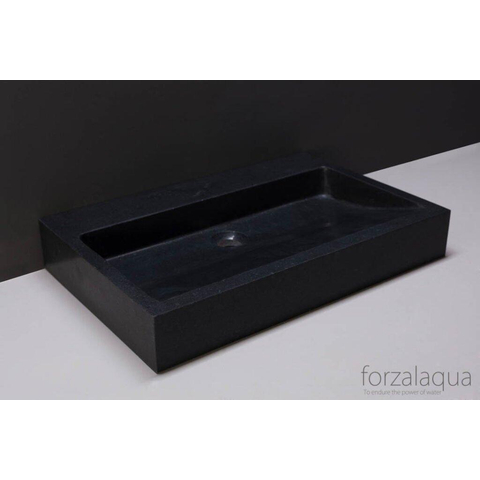 Forzalaqua Palermo wastafel - 60x40x9cm - zonder kraangat - gezoet graniet (zwart) SW230846
