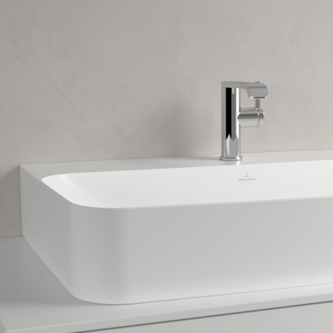 Villeroy & Boch finion wastafel onderzijde - geslepen - 1 kraangat - 80x47cm CeramicPlus - met verdekte overloop - Stone White (mat wit) SW209556