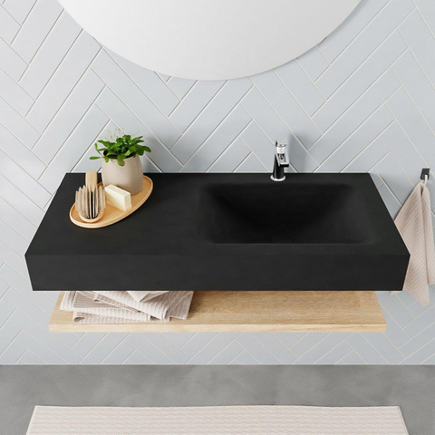 MONDIAZ ALAN 100cm - Badkamermeubelset - planchet - washed oak - vrijhangende wastafel - wasbak rechts - 1 kraangat - urban SW408767