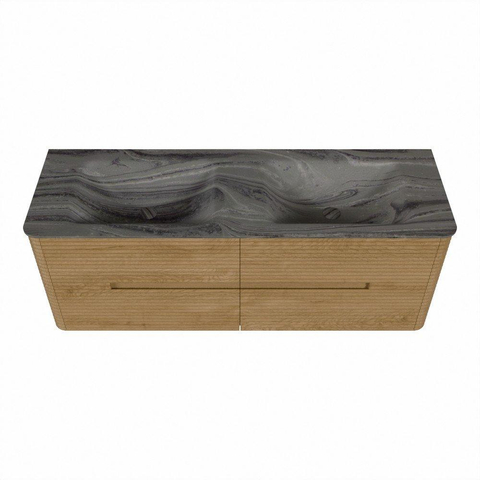 Mondiaz CIRO-DLUX Badkamermeubelset - 140x45x50cm - Solid surface wastafel Sombra - 2 wasbak Dubbel - zonder kraangaten - 4 lades - Oak SW1531287