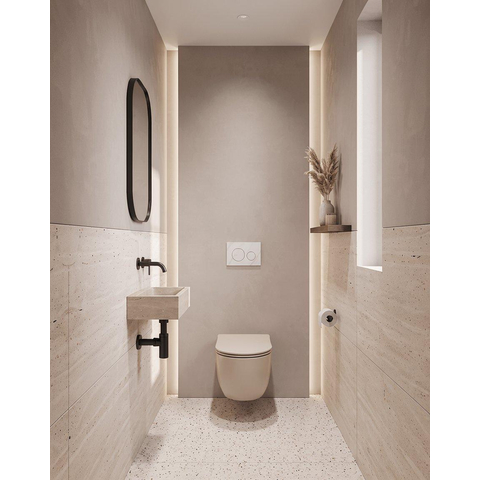 QeramiQ Dely Ensemble de toilette - réservoir encastré Qeramiq Flush - abattant slim - plaque de commande en pierre naturelle marbre blanc - boutons ronds - beige SW1578584