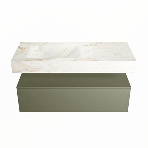 Mondiaz ALAN-DLUX Ensemble de meuble - 110cm - meuble Army mat - 1 tiroir - Lavabo Cloud Frappe suspendu - vasque Gauche - 0 trous de robinet SW805448