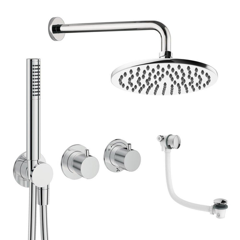 Crosswater MPRO Module ensemble de douche pluie encastré – douche de tête Ø 20 cm – bras mural courbé 30 cm – 2 leviers – chrome SW1472458