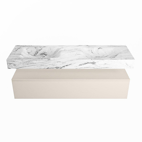 Mondiaz ALAN-DLUX Ensemble de meuble - 150cm - meuble Linen mat - 1 tiroir - Lavabo Cloud Glace suspendu - vasque Gauche et droite - 2 trous de robinet SW805986
