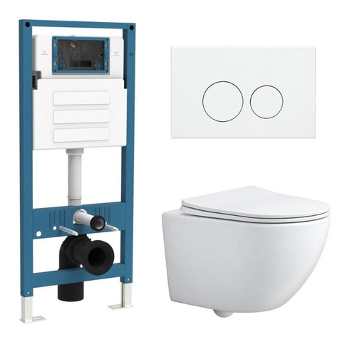 QeramiQ Dely Swirl Compact Toiletset - inbouwreservoir QeramiQ flush - slim zitting - kunststof bedieningsplaat glans wit - ronde knoppen - mat wit SW1590645
