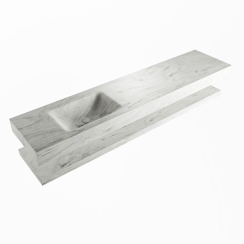 Mondiaz ALAN-DLUX Ensemble de meuble - 200cm - meuble Opalo mat - 0 tiroirs - Lavabo Cloud Opalo suspendu - vasque Gauche - 1 trou de robinet SW809048
