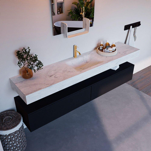Mondiaz ALAN-DLUX Ensemble de meuble - 200cm - meuble Urban mat - 2 tiroirs - Lavabo Cloud Opalo suspendu - vasque Centre - 1 trou de robinet SW806250
