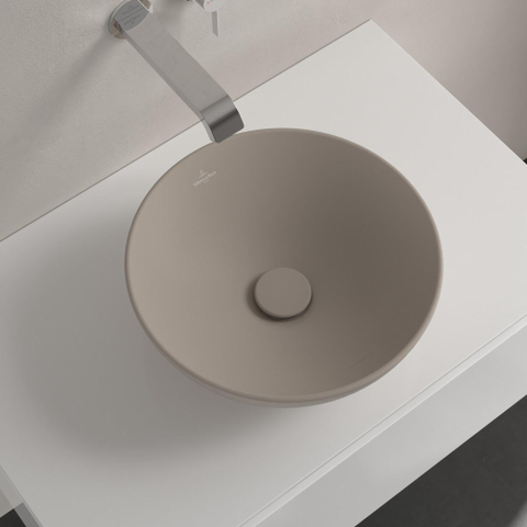 Villeroy & Boch Loop & Friends opzetwastafel - 38x38cm - zonder kraangat - zonder overloop CeramicPlus - mat almond (beige) SW644125