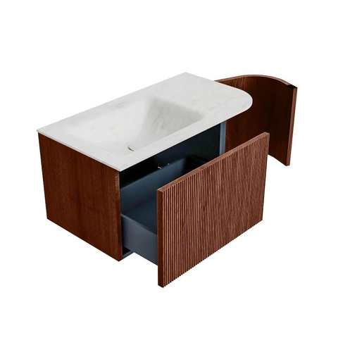 Mondiaz KURVE-DLUX Badkamermeubelset - 85x46x40cm - 1 lade - 1 deur - wastafel solid surface - links - 1 kraangat - Ruby SW1415722