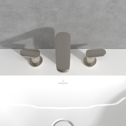 Villeroy & Boch Antao 3 gats wastafelmengkraan - met push open plug - Brushed Nickel (rvs) SW974182