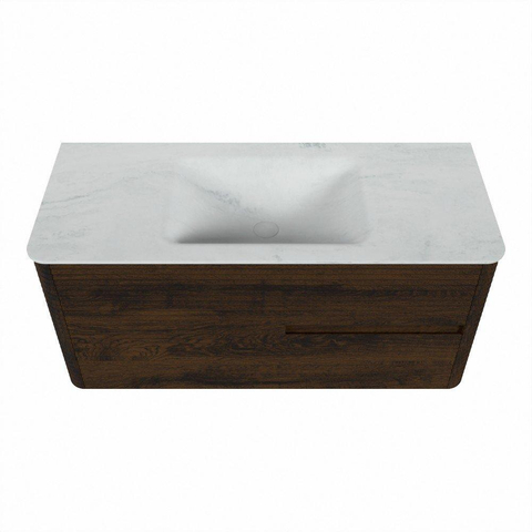 Mondiaz CIRO-DLUX Badkamermeubelset - 110x45x50cm - Solid surface wastafel Opalo - 1 wasbak Midden - 1 kraangat - 2 lades - Walnut SW1530180