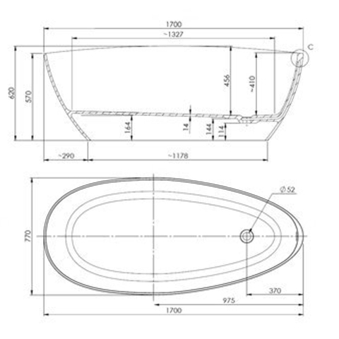 Plieger Liri baignoire autoportante pierre minérale 170x70x62cm blanc mat SW204686