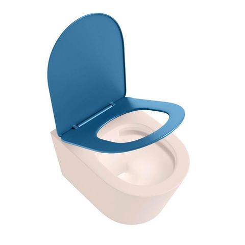 Mondiaz LAVIE hangtoilet – spoelrandloos – 36 x 53 cm – met softclose zitting – Rosee (roze), zitting Jeans (blauw) SW1208640