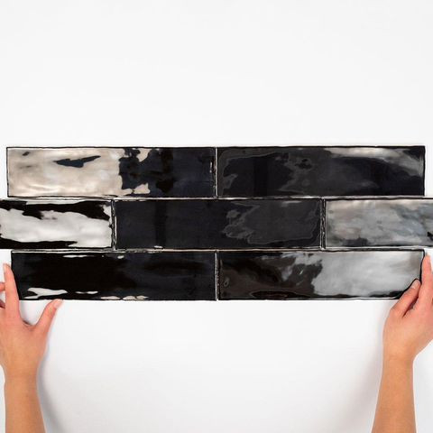 Terravito Pavero wandtegel - 7.5x30cm - 8.6mm - rechthoek - glans black (zwart) SW359808