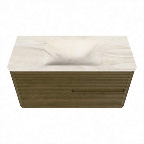 Mondiaz CIRO-DLUX Badkamermeubelset - 100x45x50cm - Solid surface wastafel Ostra - 1 wasbak Midden - zonder kraangaten - 2 lades - Dusk SW1532913