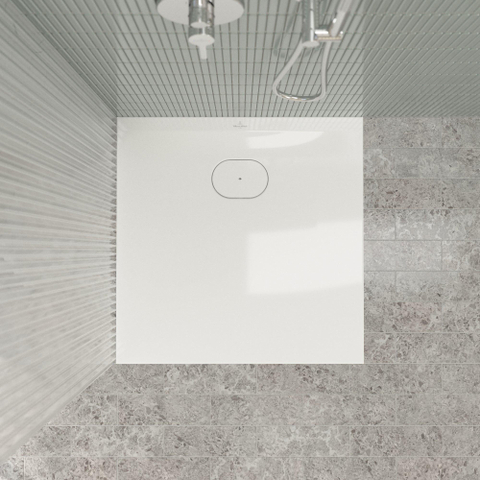 Villeroy & Boch Ecora douchebak - 80x80x3.5cm - afvoer korte zijde - white alpine (wit) SW1558986