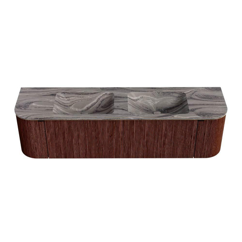 MONDIAZ KURVE-DLUX Meuble de salle de bains 170 cm arrondi Gauche + Droite couleur Ruby avec 1 tiroir et 2 portes. Lavabo LEAF Double sans trou de robinet Sombra. SW1433982