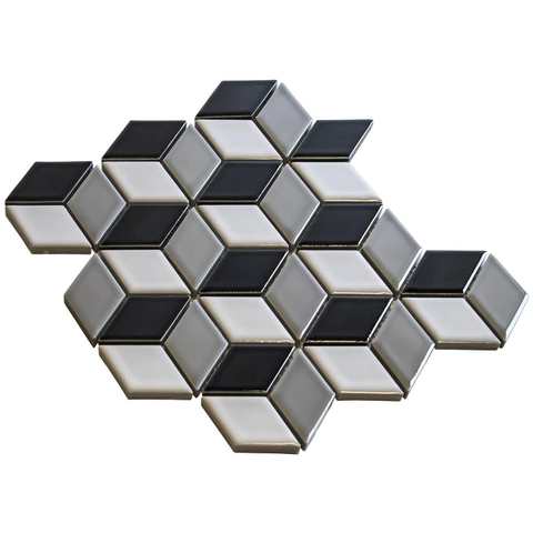 The Mosaic Factory Paris carrelage mosaïque - 26.6x30.5cm - carrelage mural - Porcelaine noir+blanc+gris Brillant SW108331
