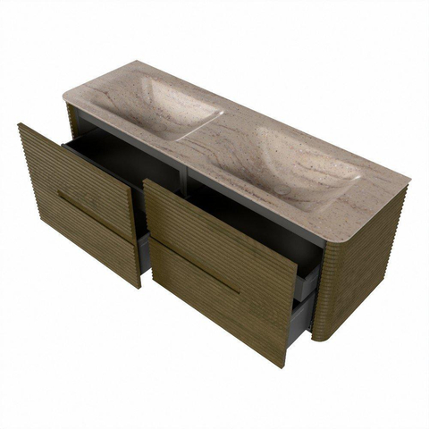 Mondiaz CIRO-DLUX Badkamermeubelset - 140x45x50cm - Solid surface wastafel Saba - 2 wasbak Dubbel - 2 kraangaten - 4 lades - Dusk SW1533822