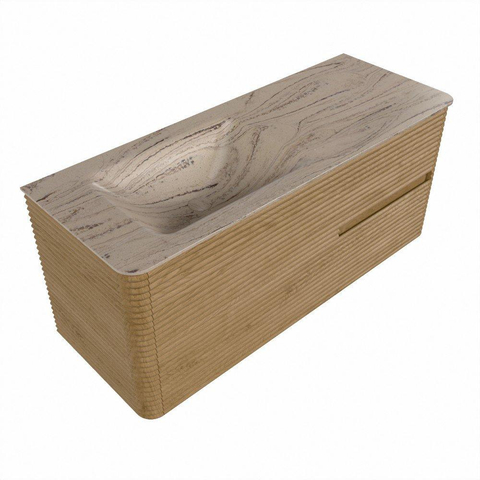 Mondiaz CIRO-DLUX Ensemble de meubles de salle de bains - 120x45x50cm - Plan vasque solid surface Arena - 1 vasque à gauche - 1 trou de robinet - 2 tiroirs - Chêne SW1531342