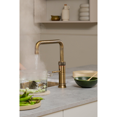 Quooker Classic Fusion Square kokendwaterkraan - draaibare uitloop - Combi+ reservoir - Warm / kokend water - Messing patina SW769520