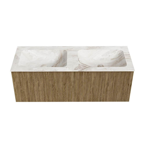 Mondiaz KURVE-DLUX Badkamermeubelset - 120x46x40cm - 1 lade - wastafel solid surface - dubbel - 2 kraangaten - Dusk SW1415016