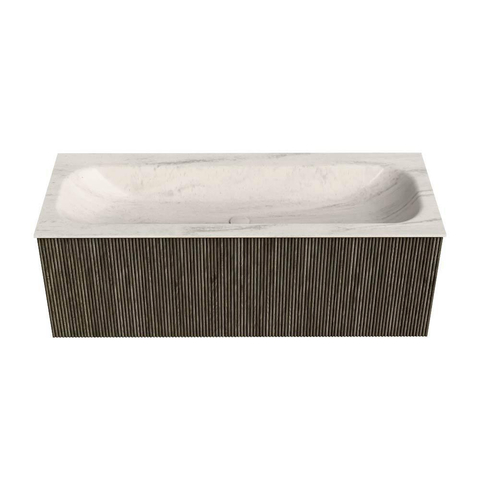 MONDIAZ KURVE-DLUX meuble de salle de bains 120cm couleur Shadow avec 1 tiroir et 0 porte. Lavabo BIG LARGE central 1 trou de robinet Meli. SW1434024