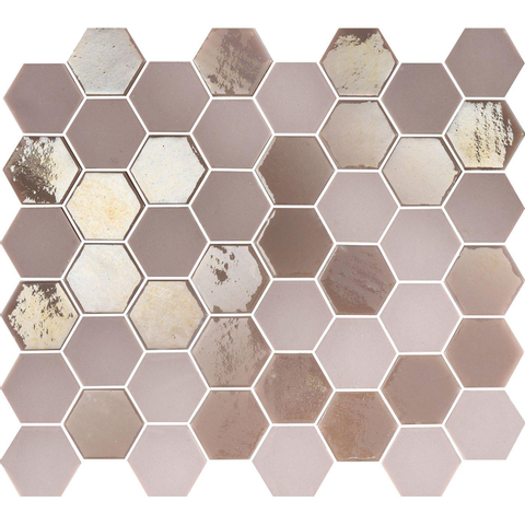 The Mosaic Factory Valencia mozaïektegel - 27.6x32.9cm - wandtegel - Zeshoek/Hexagon - Gerecycled glas Pink mat/glans SW374588