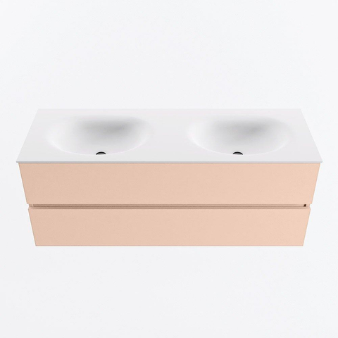 MONDIAZ VICA Ensemble meuble de salle de bains - 130cm - meuble bas rosee - 2 tiroirs - lavabo moon double - sans trous de robinet - version haute 60cm - talc SW1080365