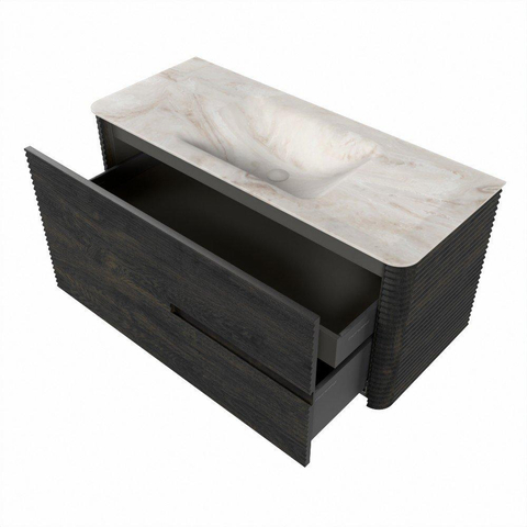 Mondiaz CIRO-DLUX Ensemble meuble de salle de bains - 110x45x50cm - Plan-vasque solid surface Frappe - 1 bassin Central - sans trous de robinet - 2 tiroirs - Shadow SW1532000