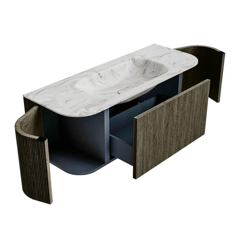 Mondiaz KURVE-DLUX Badkamermeubelset - 120x46x40cm - 1 lade - 2 deuren - wastafel solid surface - midden - zonder kraangat - Shadow SW1414525