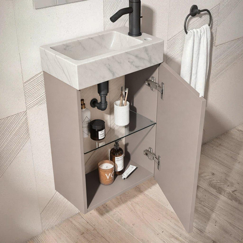 Saniclass Chaci Toiletmeubelset - 40x65cm - 1 deur - 1 kraangat - rechts - fontein natuursteen marmer - mat cotton (beige) SW1482356