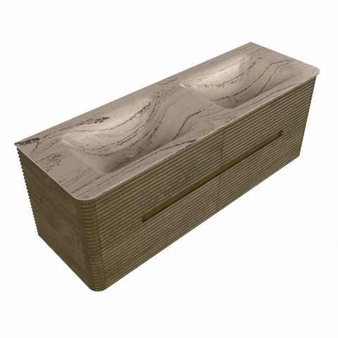 Mondiaz CIRO-DLUX Badkamermeubelset - 140x45x50cm - Solid surface wastafel Arena - 2 wasbak Dubbel - zonder kraangaten - 4 lades - Dusk SW1533112