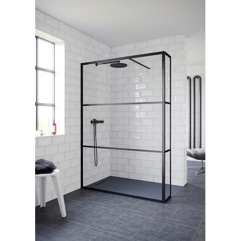 Riho Grid inloopdouche 120x200cm met 30cm zijwand zwart profiel en helder glas SW258607