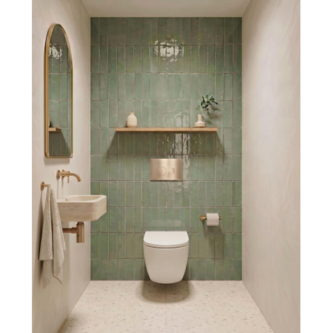QeramiQ Dely Swirl Toiletset - 36.3x51.7cm - diepspoel - rimless - Geberit UP720 Duofix Sigma inbouwreservoir - 35mm zitting - geborsteld messing bedieningsplaat - ronde knoppen - wit mat SW1413907