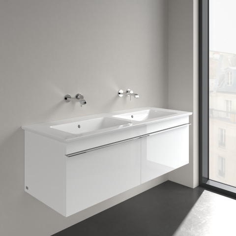 Villeroy & Boch venticello dubbele wastafel - 130x50cm - zonder kraangat - zonder overloop CeramicPlus - White Alpine (glans wit) 1025105