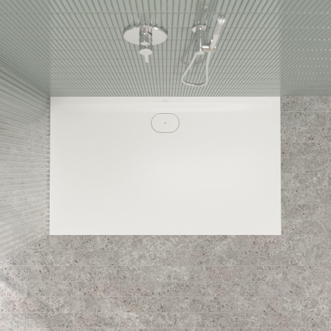 Villeroy & Boch Ecora douchebak - 150x90x3.5cm - afvoer lange zijde - stone white (wit) SW1558883