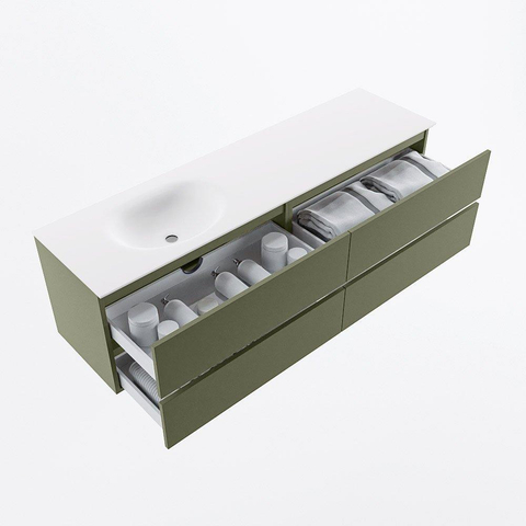 Mondiaz VICA Ensemble meuble de salle de bains - 170cm - army - 4 tiroirs - Lavabo MOON - gauche - sans trou de robinet - couleur talc - Version XL 60cm de haut SW1189222