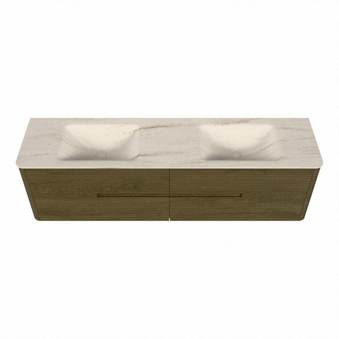 Mondiaz CIRO-DLUX Badkamermeubelset - 180x45x50cm - Solid surface wastafel Meli - 2 wasbak Dubbel - 2 kraangaten - 4 lades - Dusk SW1533186