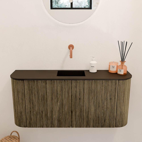 Mondiaz JOYA 93.2cm toiletmeubel - ronding links en rechts kleur Dusk - Wastafel FAYE positie Midden Zonder kraangat kleur Urban. SW1421687