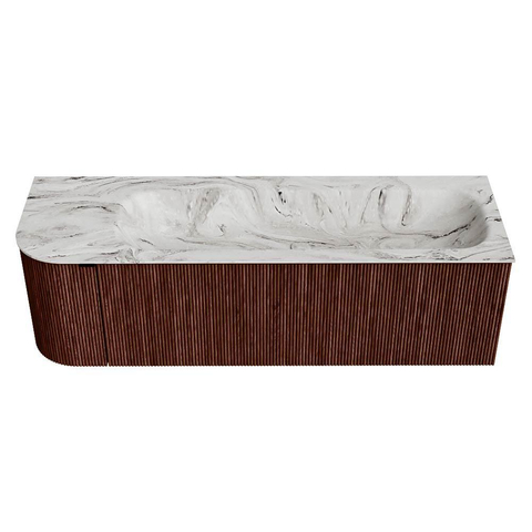 Mondiaz KURVE-DLUX Badkamermeubelset - 145x46x40cm - 1 lade - 1 deur - wastafel solid surface - rechts - zonder kraangat - Ruby SW1415949