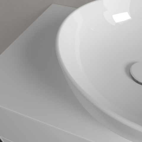 Villeroy & Boch Artis opzetwastafel rond - diameter 43x12.5cm CeramicPlus - zonder kraangat - zonder overloop - zonder plug - Stone White (mat wit) SW209528