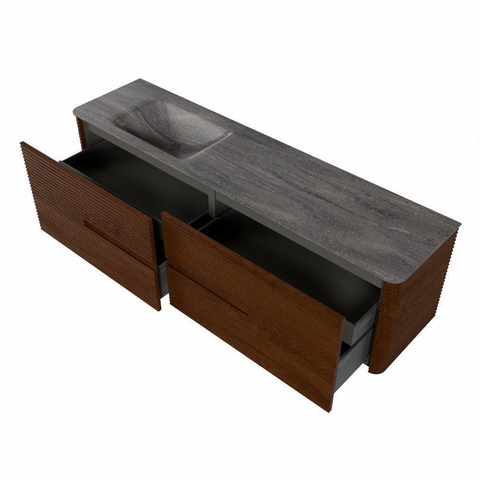 Mondiaz CIRO-DLUX Meuble de salle de bains - 180x45x50cm - Plan vasque Solid surface Oza - 1 vasque à gauche - sans trous de robinetterie - 4 tiroirs - Ruby SW1532149