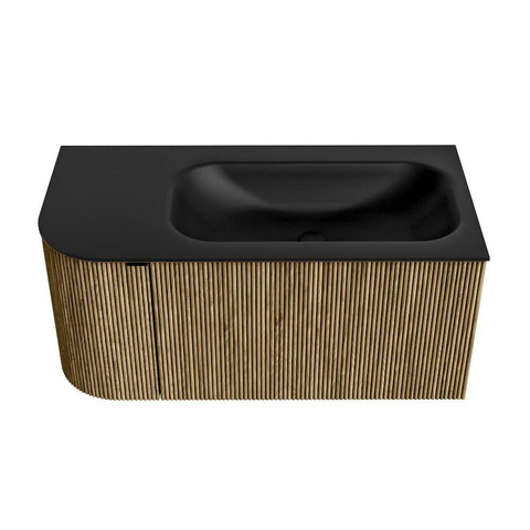 Mondiaz KURVE Badkamermeubelset - 95x46x40cm - 1 lade - 1 deur - wastafel solid surface - rechts - zonder kraangat - Dusk SW1415091