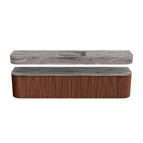 MONDIAZ THOR-DLUX 200cm meuble de salle de bains arrondi gauche + droite couleur Ruby avec 2 tiroirs et 2 portes. Vasque suspendue CLOUD Milieu 1 trou de robinet couleur Sombra. SW1467281
