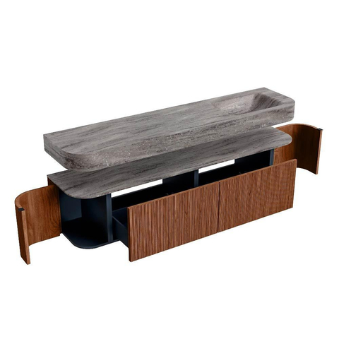 MONDIAZ THOR-DLUX Meuble de salle de bains - 190cm - arrondi gauche + droite - couleur Ruby - 2 tiroirs et 2 portes - Vasque suspendue CLOUD Droite 1 trou de robinet couleur Oza SW1466644