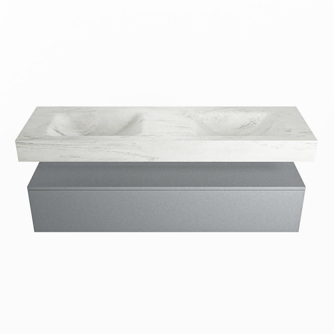 Mondiaz ALAN-DLUX Ensemble de meuble - 150cm - meuble Plata mat - 1 tiroir - Lavabo Cloud Opalo suspendu - vasque Gauche et droite - 0 trous de robinet SW806909