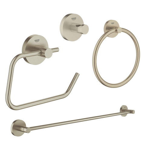 Grohe Essentials Accessoireset 4-delig - handdoekring - handdoekhouder - handdoekhaak - toiletrolhouder zonder klep - brushed nickel (nikkel) SW529112