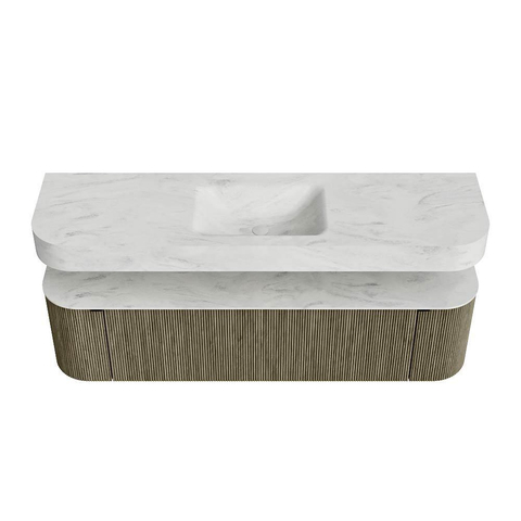 MONDIAZ THOR-DLUX 170cm meuble de salle de bains arrondi gauche + droite couleur Shadow avec 1 tiroir et 2 portes. Vasque suspendue CLOUD Milieu 1 trou de robinet couleur Opalo. SW1465538